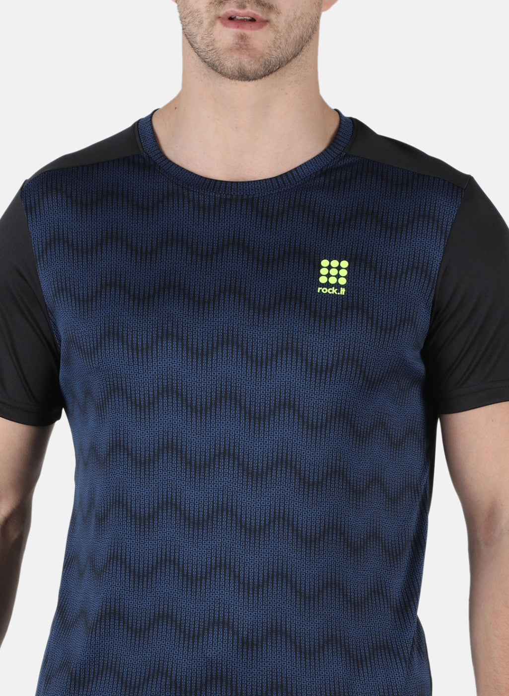 Rock.it Men Navy Blue Self Design Round Neck T-Shirt
