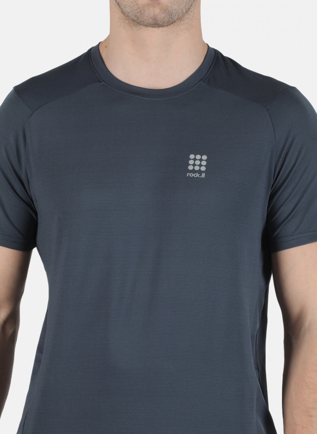Rock.it Men Grey Self Design Round Neck T-Shirt