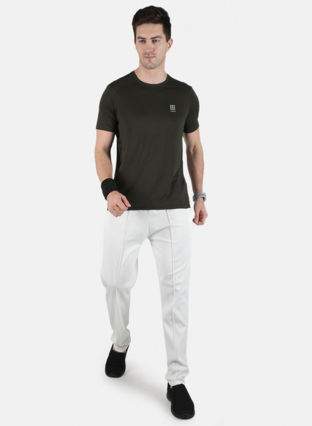 Rock.it Men Olive Self Design Round Neck T-Shirt