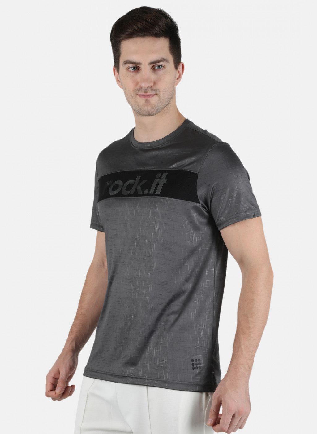 Rock.it Men Grey Printed Round Neck T-Shirt
