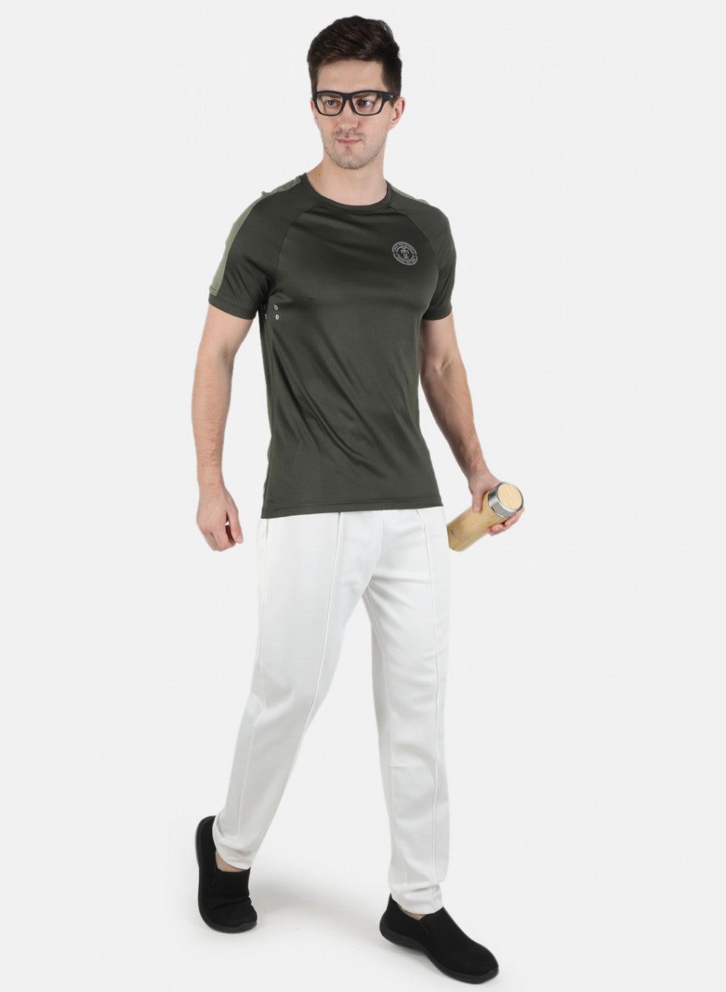 Rock.it Men Olive Plain Round Neck T-Shirt