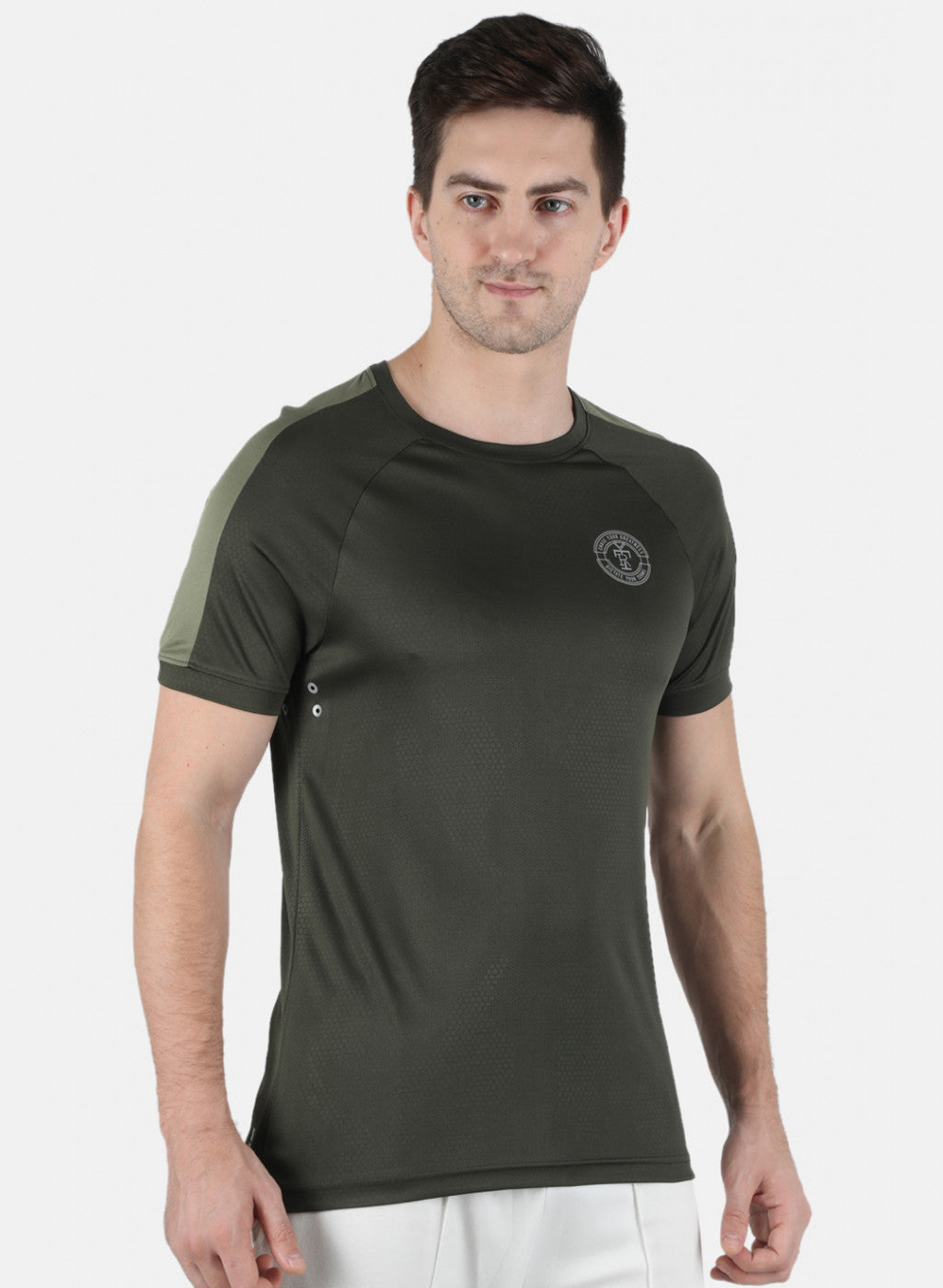 Men Olive Plain Round Neck T-Shirt