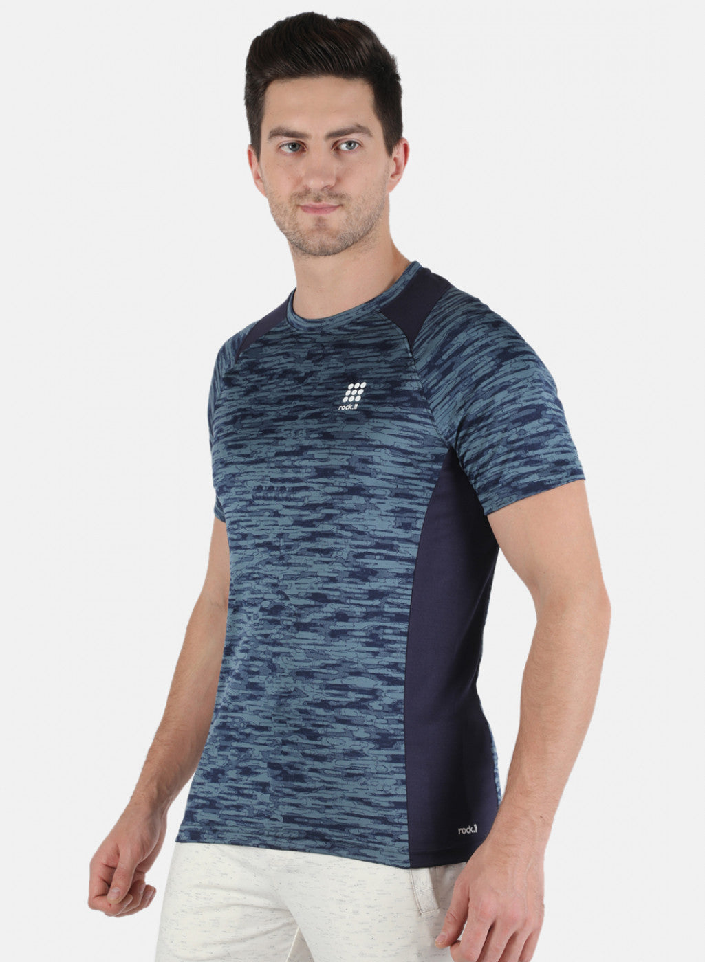 Rock.it Men Blue Self Design Round Neck T-Shirt