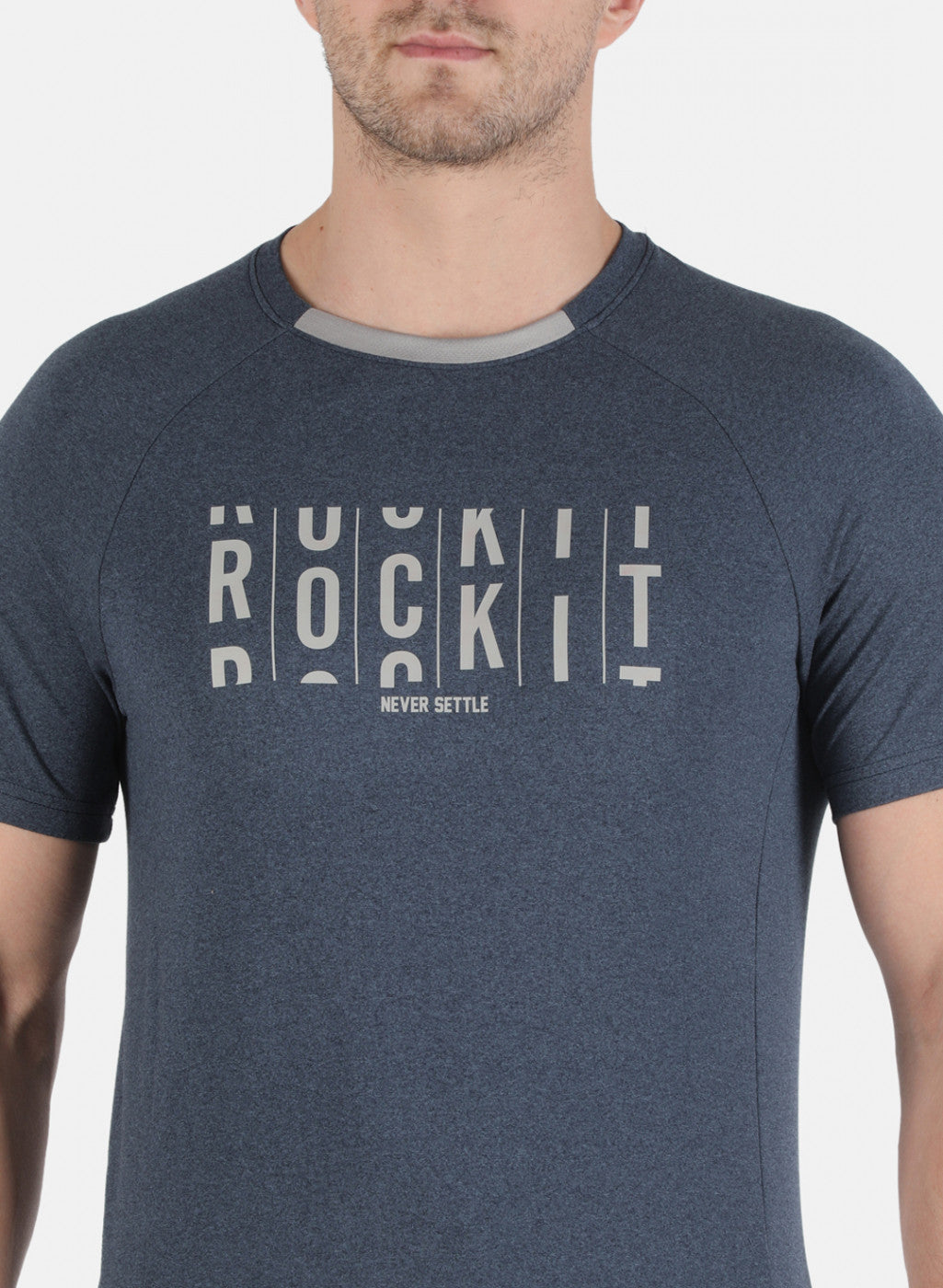 Rock.it Men Navy Blue Self Design Round Neck T-Shirt