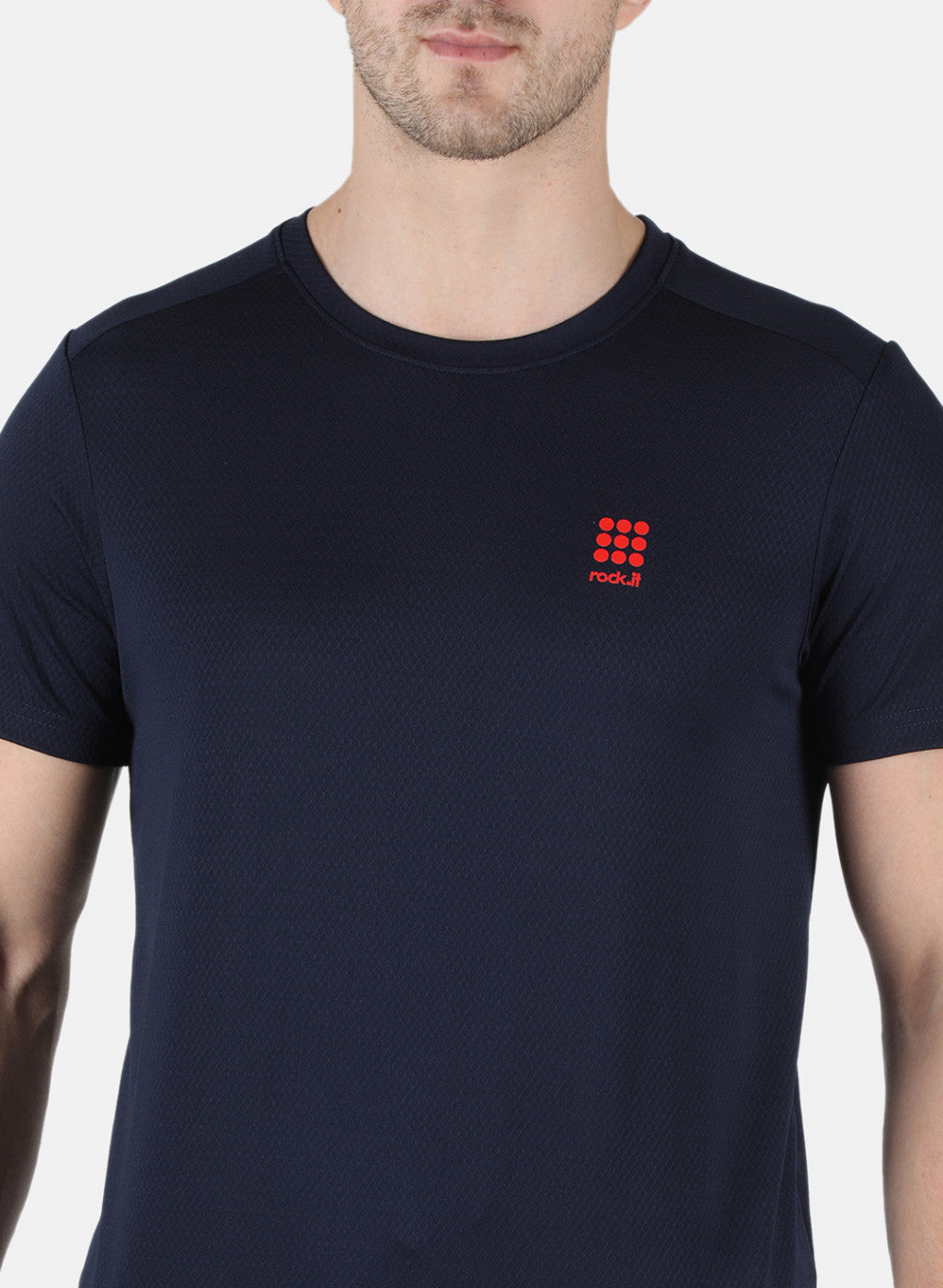 Rock.it Men Navy Blue Self Design Round Neck T-Shirt
