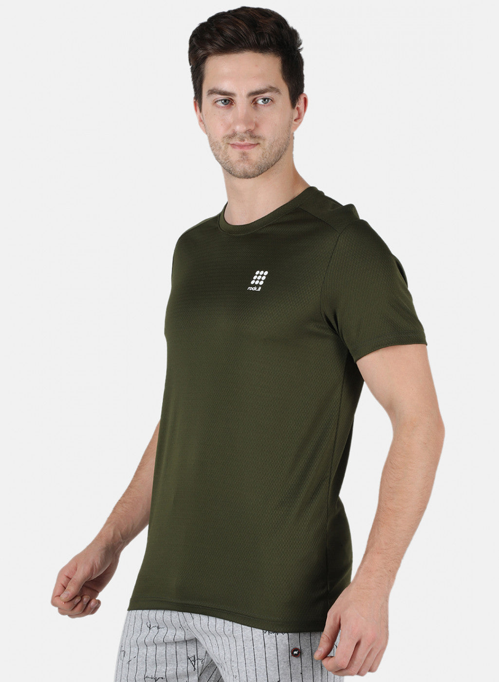 Rock.it Men Olive Self Design Round Neck T-Shirt