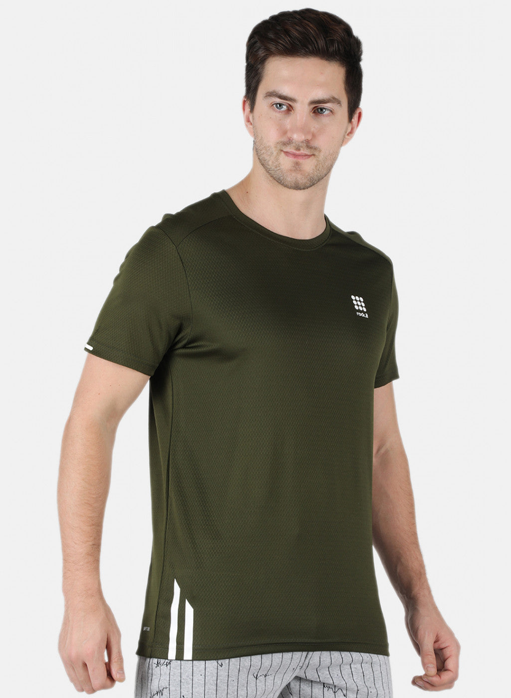 Rock.it Men Olive Self Design Round Neck T-Shirt