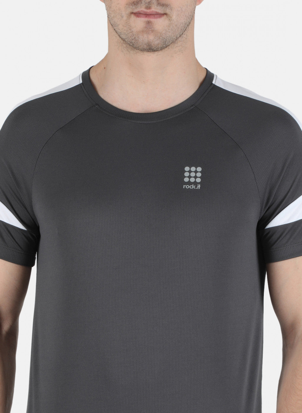 Rock.it Men Grey Self Design Round Neck T-Shirt