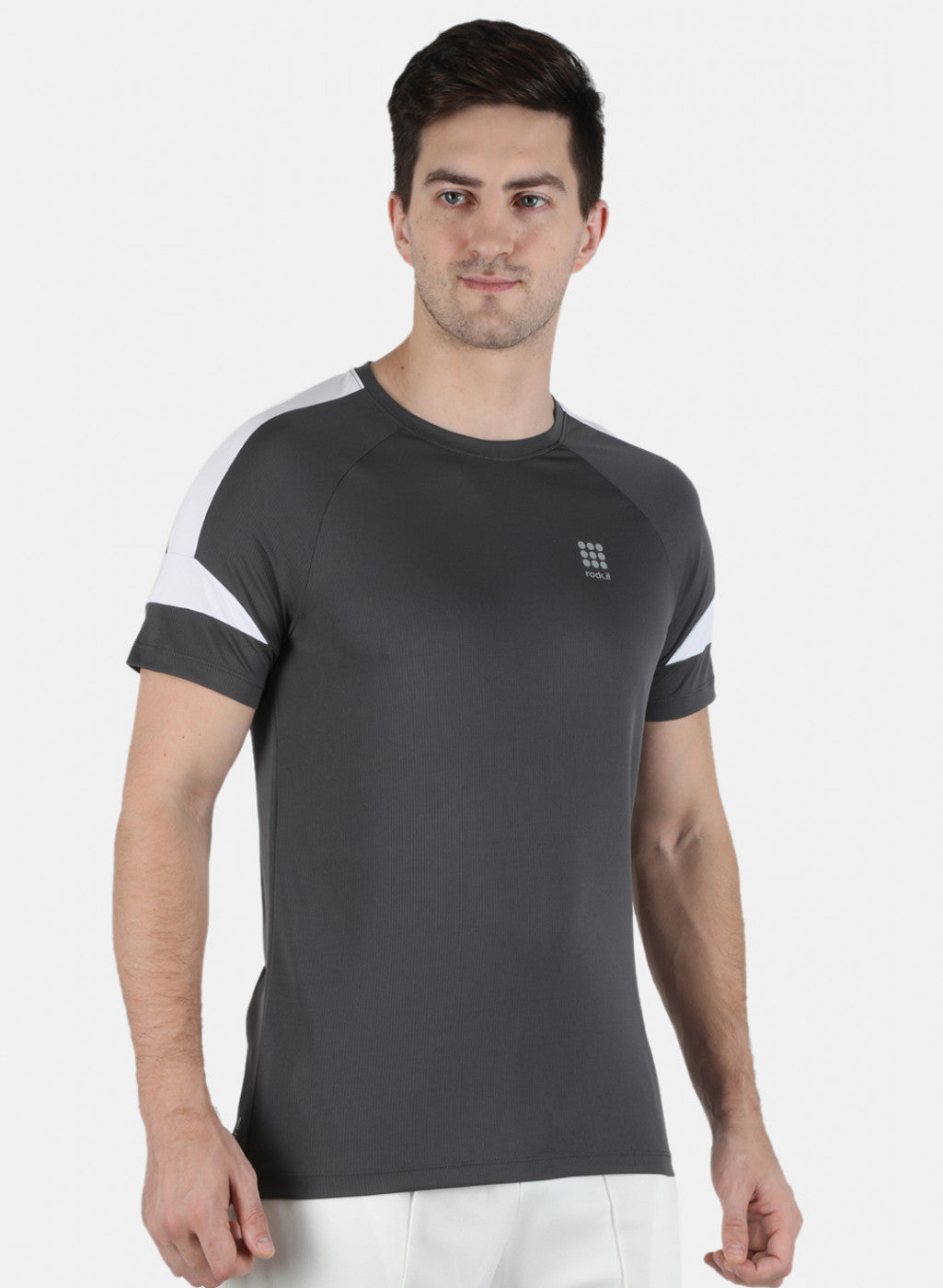 Rock.it Men Grey Self Design Round Neck T-Shirt