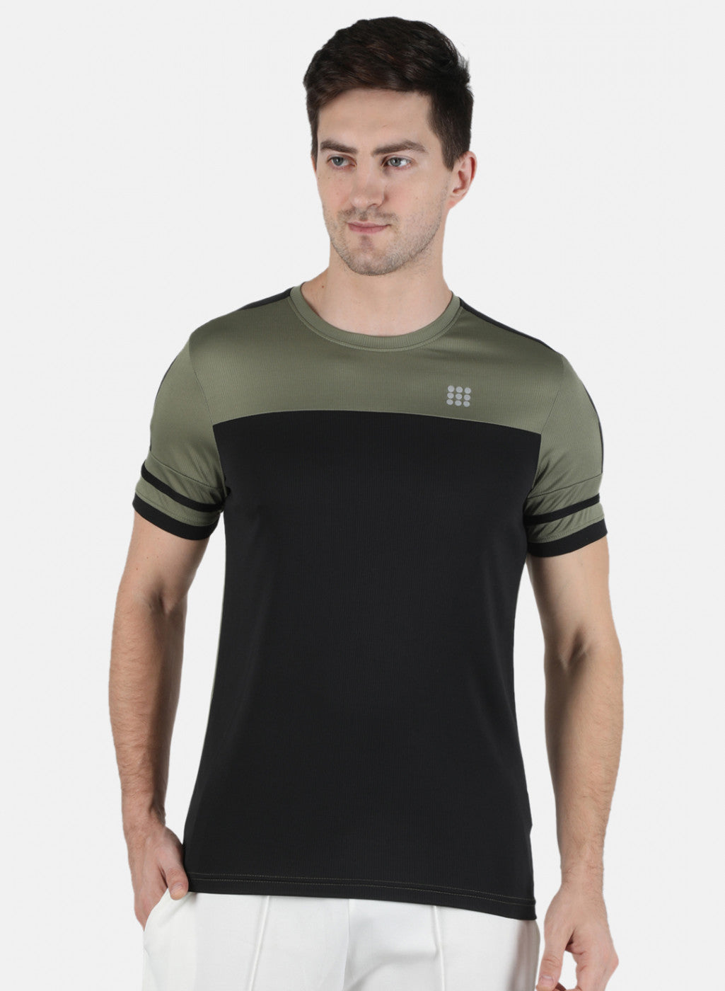 Rock.it Men Olive Self Design Round Neck T-Shirt