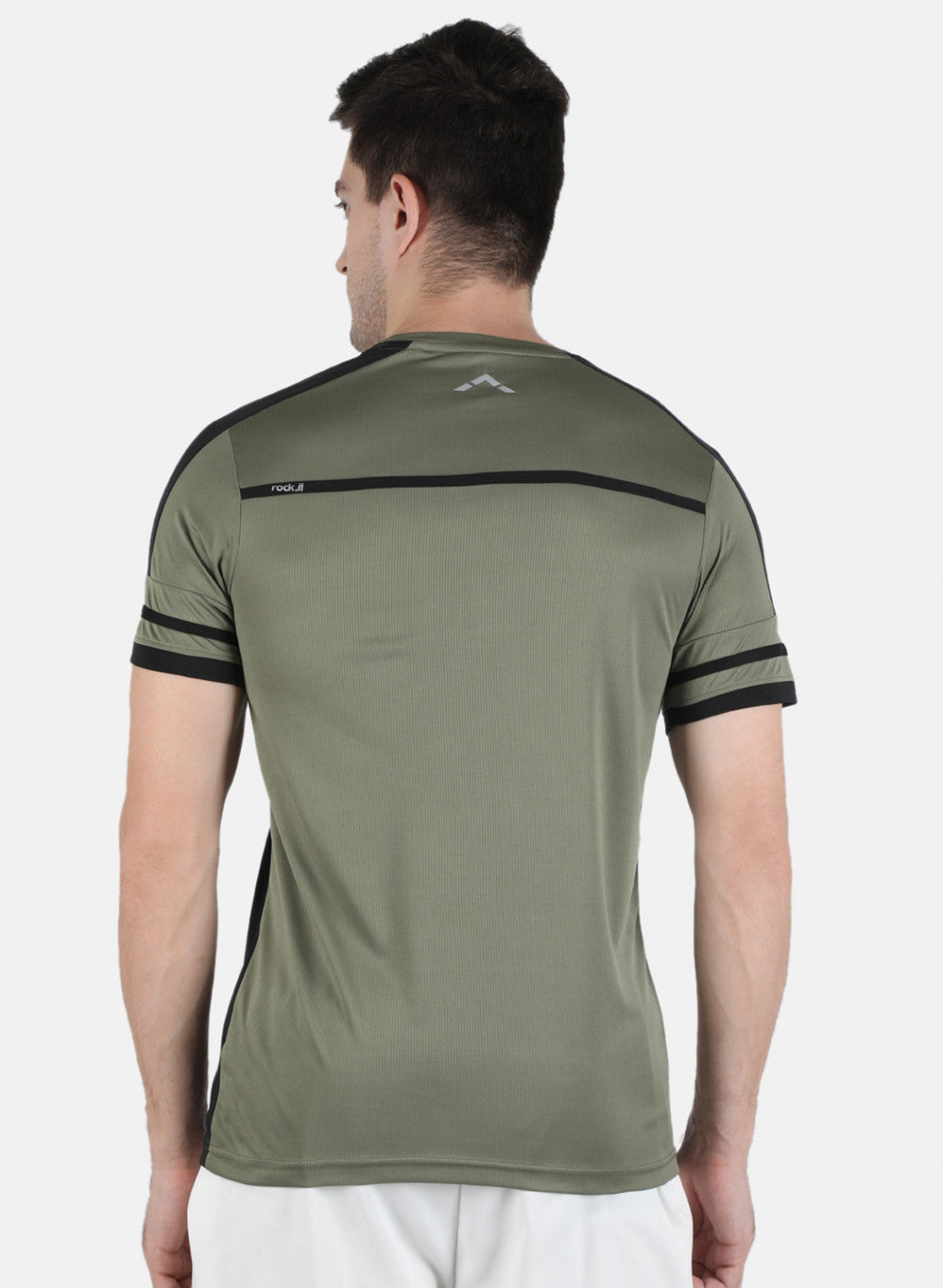 Rock.it Men Olive Self Design Round Neck T-Shirt