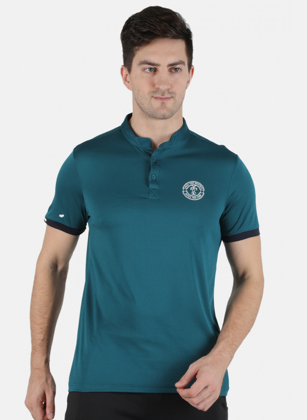 Rock.it Men Blue Self Design Collar T-Shirt