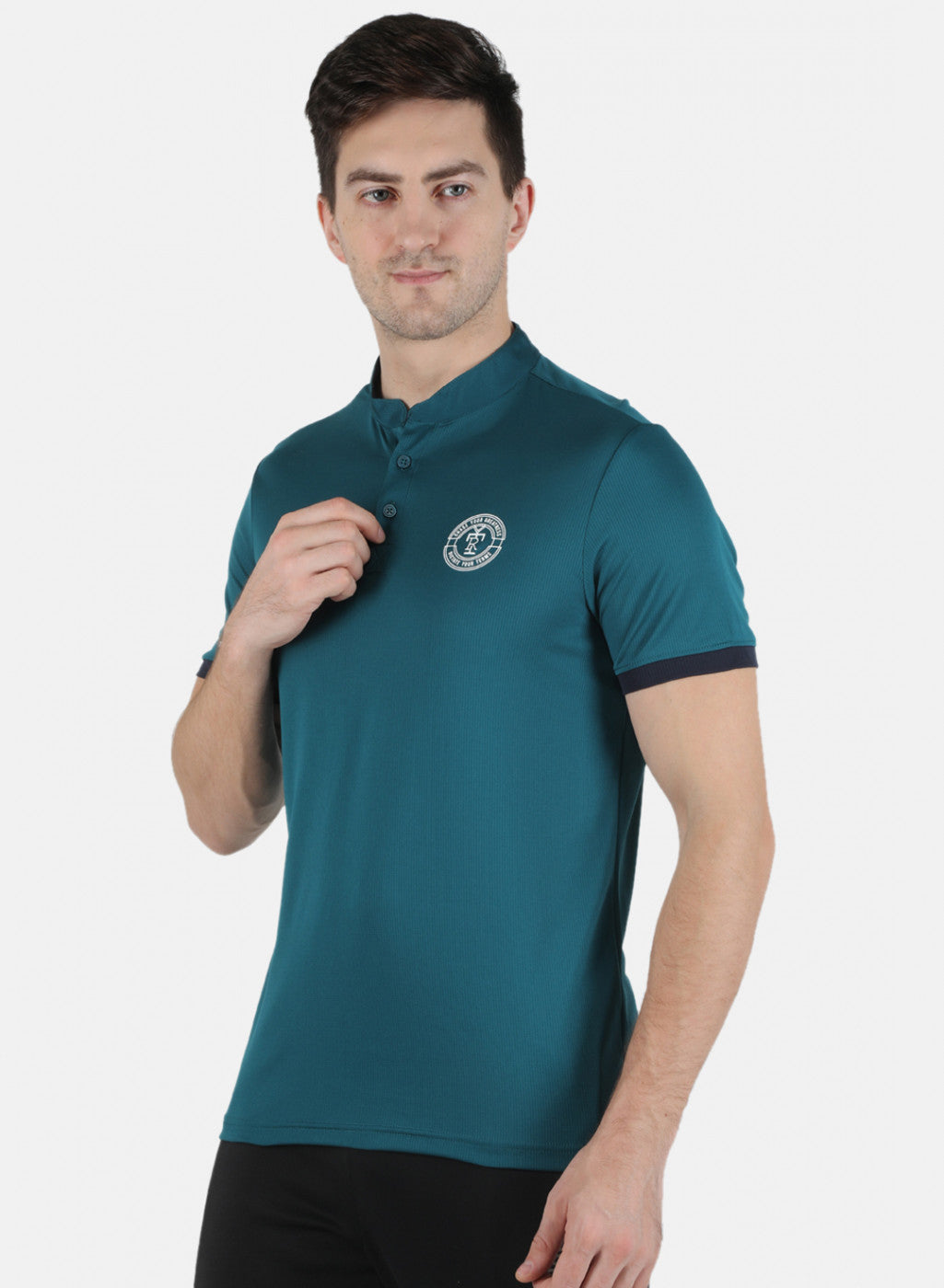 Rock.it Men Blue Self Design Collar T-Shirt