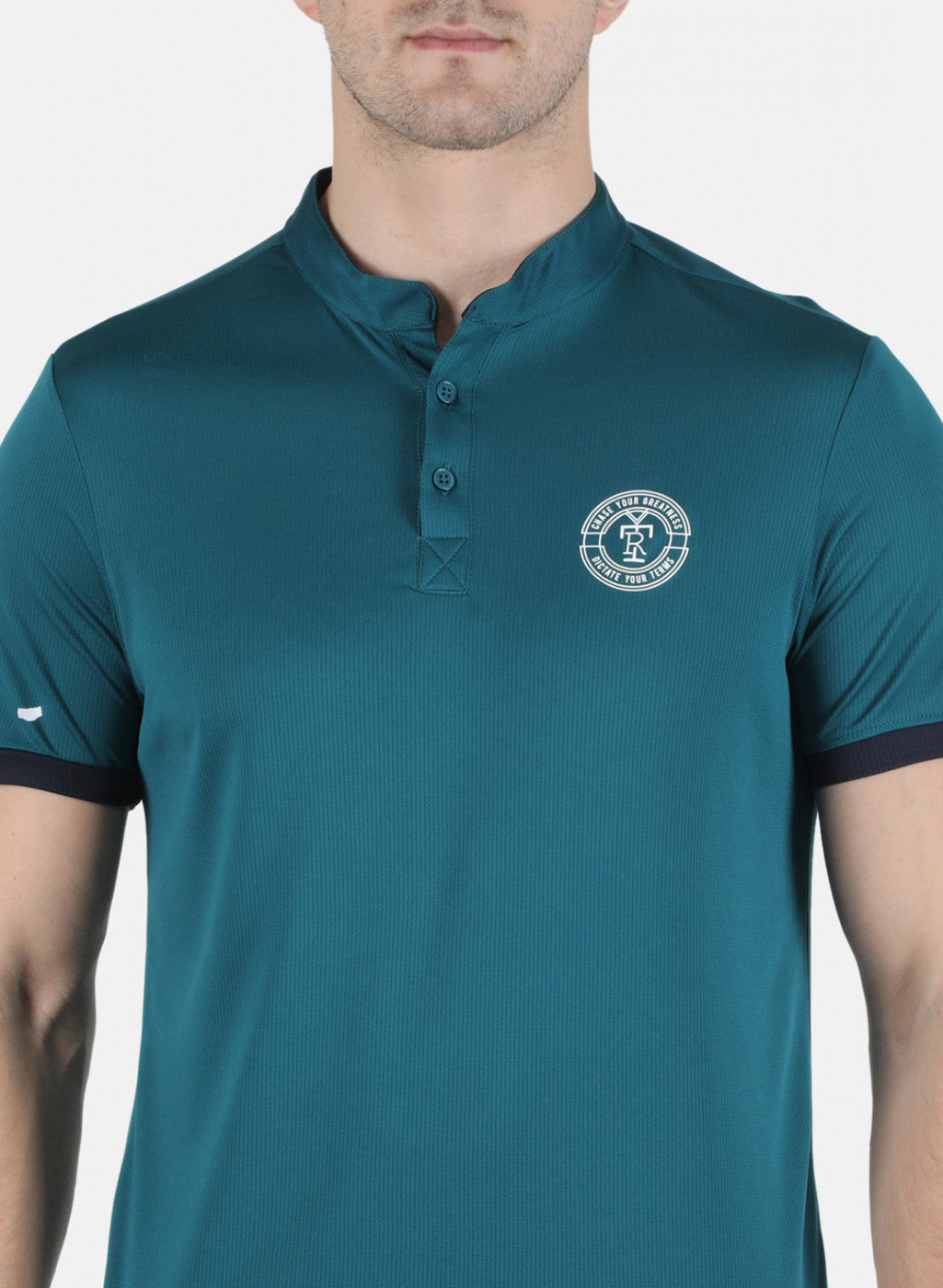 Rock.it Men Blue Self Design Collar T-Shirt