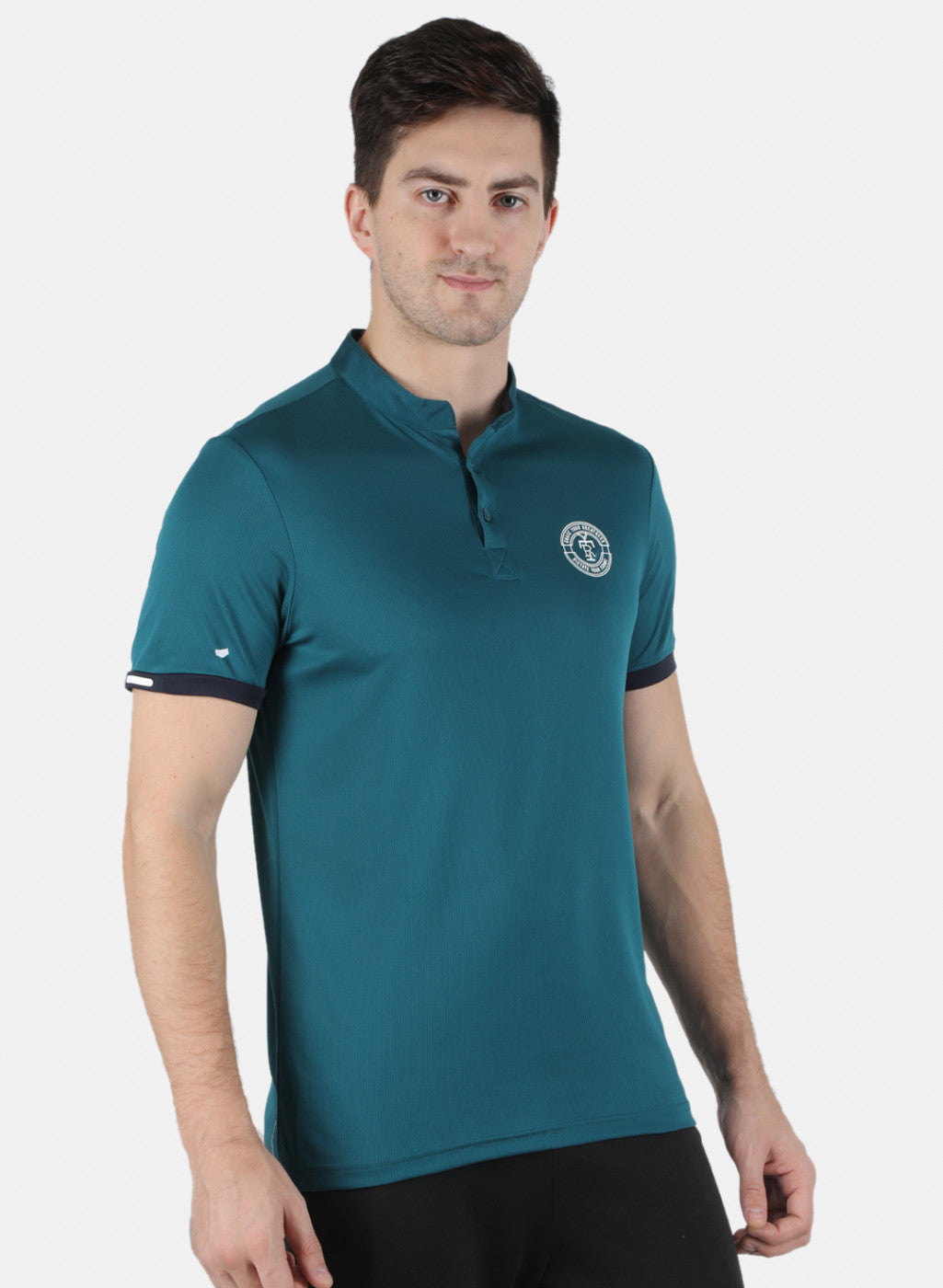 Rock.it Men Blue Self Design Collar T-Shirt