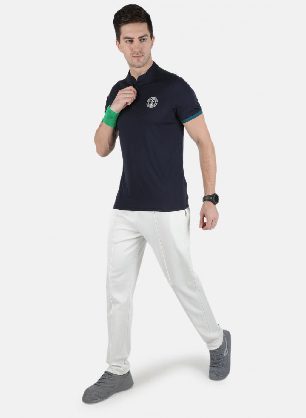 Rock.it Men Navy Blue Self Design Collar T-Shirt