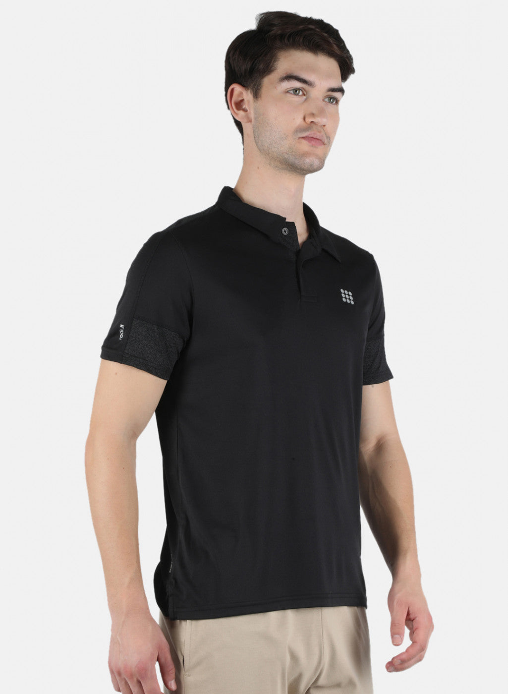 Rock.it Men Black Self Design Collar T-Shirt