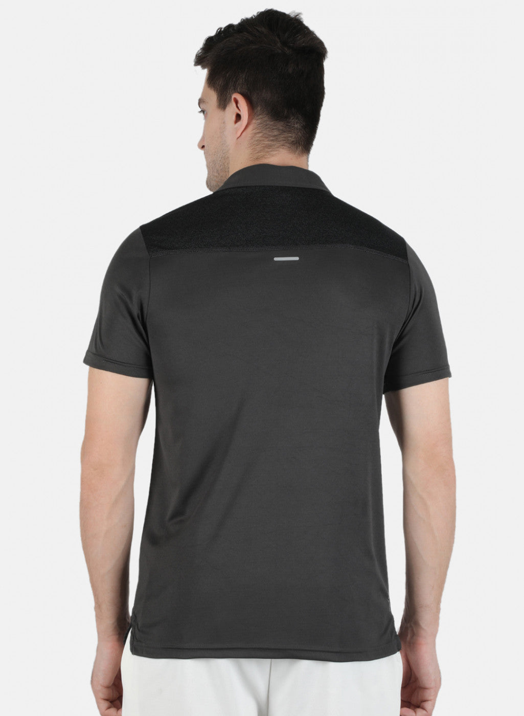 Men Grey Self Design Collar T-Shirt