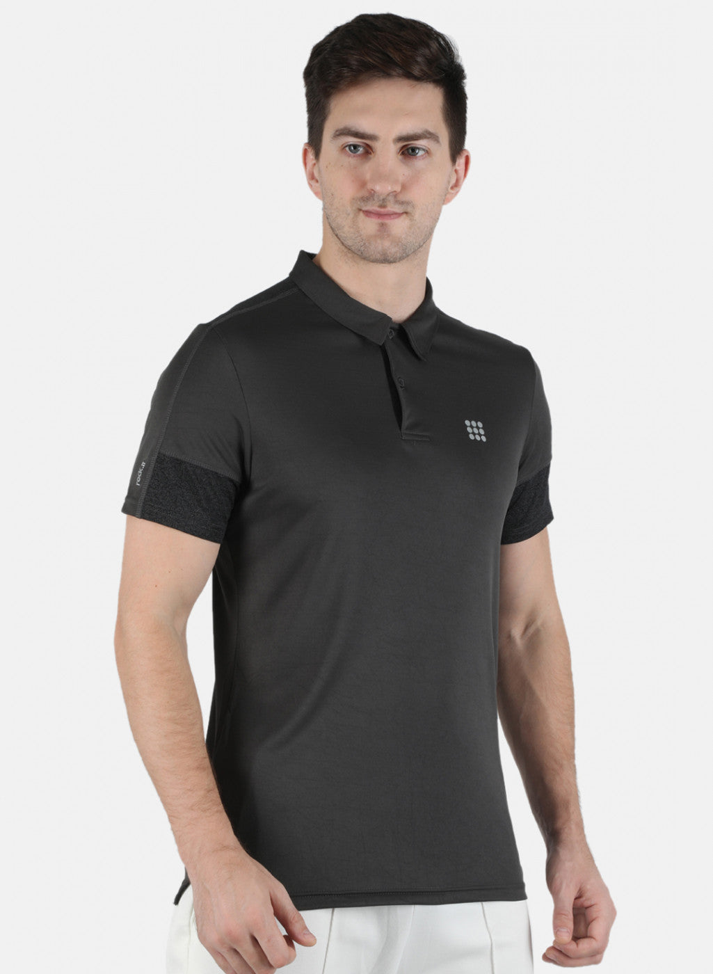 Rock.it Men Grey Self Design Collar T-Shirt