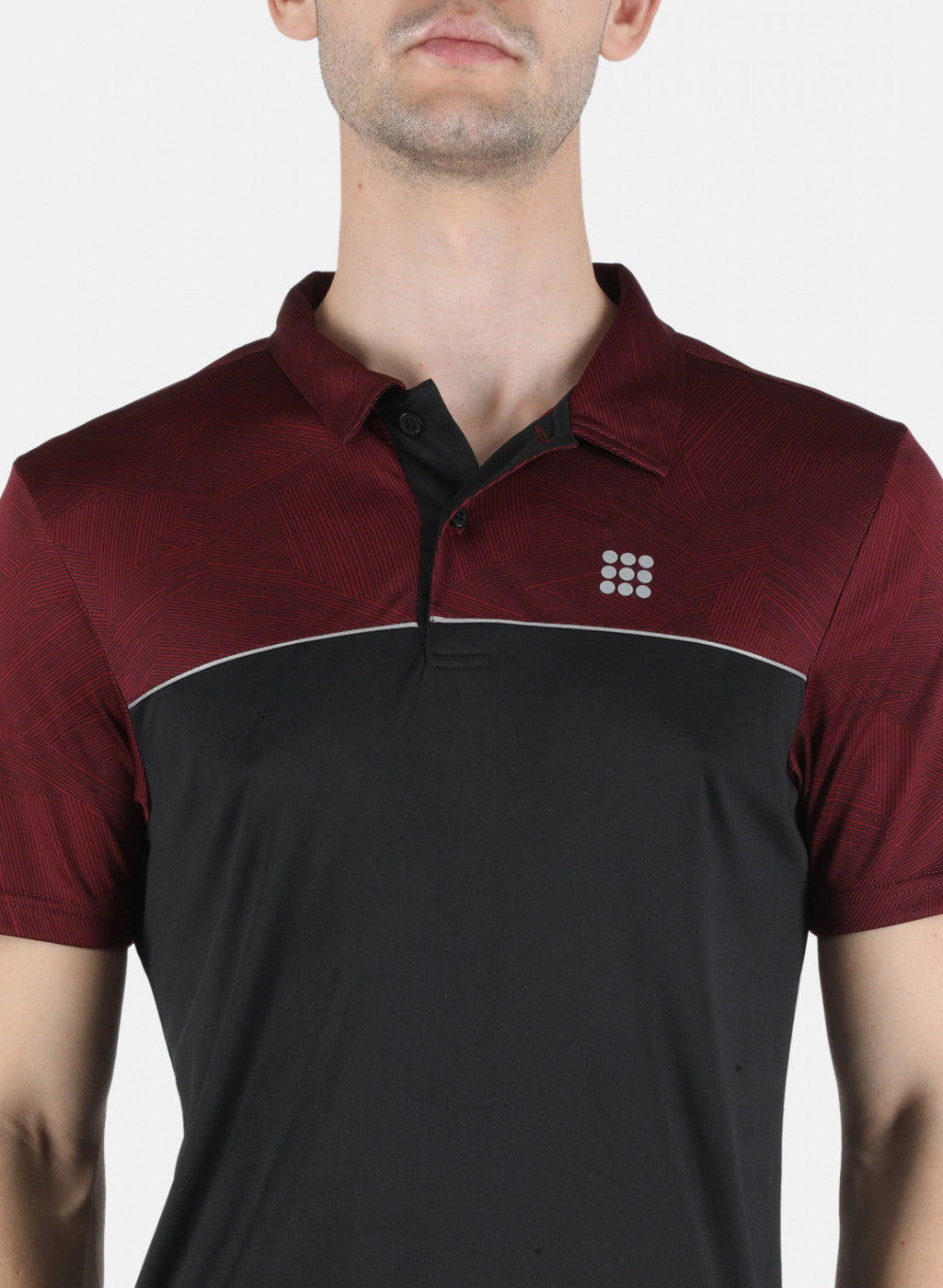 Rock.it Men Maroon Self Design Collar T-Shirt