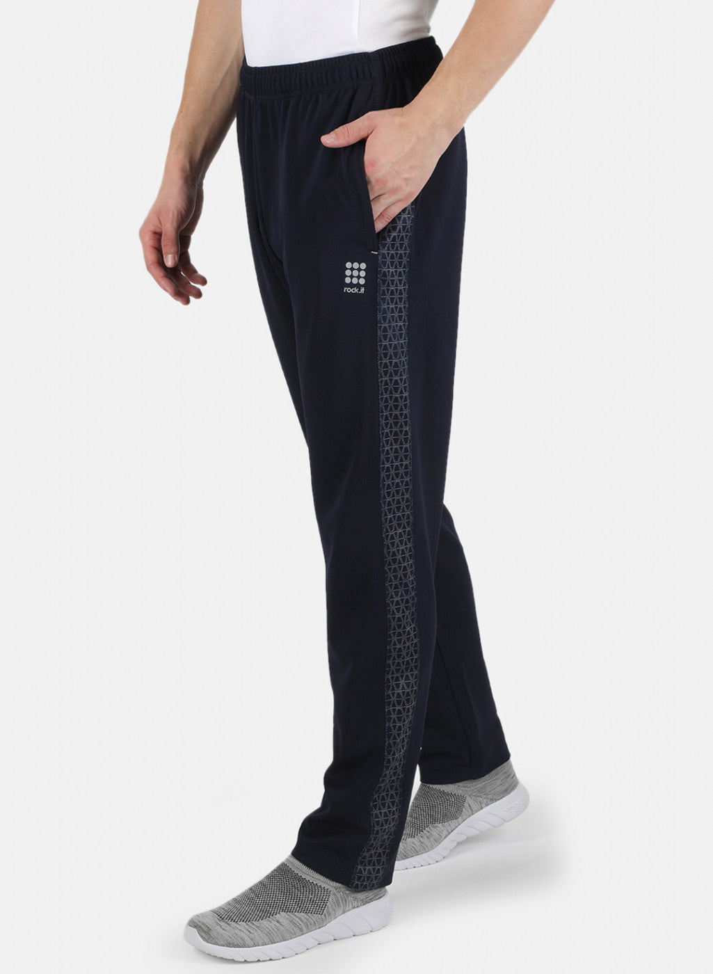 Rock.it Men Navy Blue Self Design Track Pant