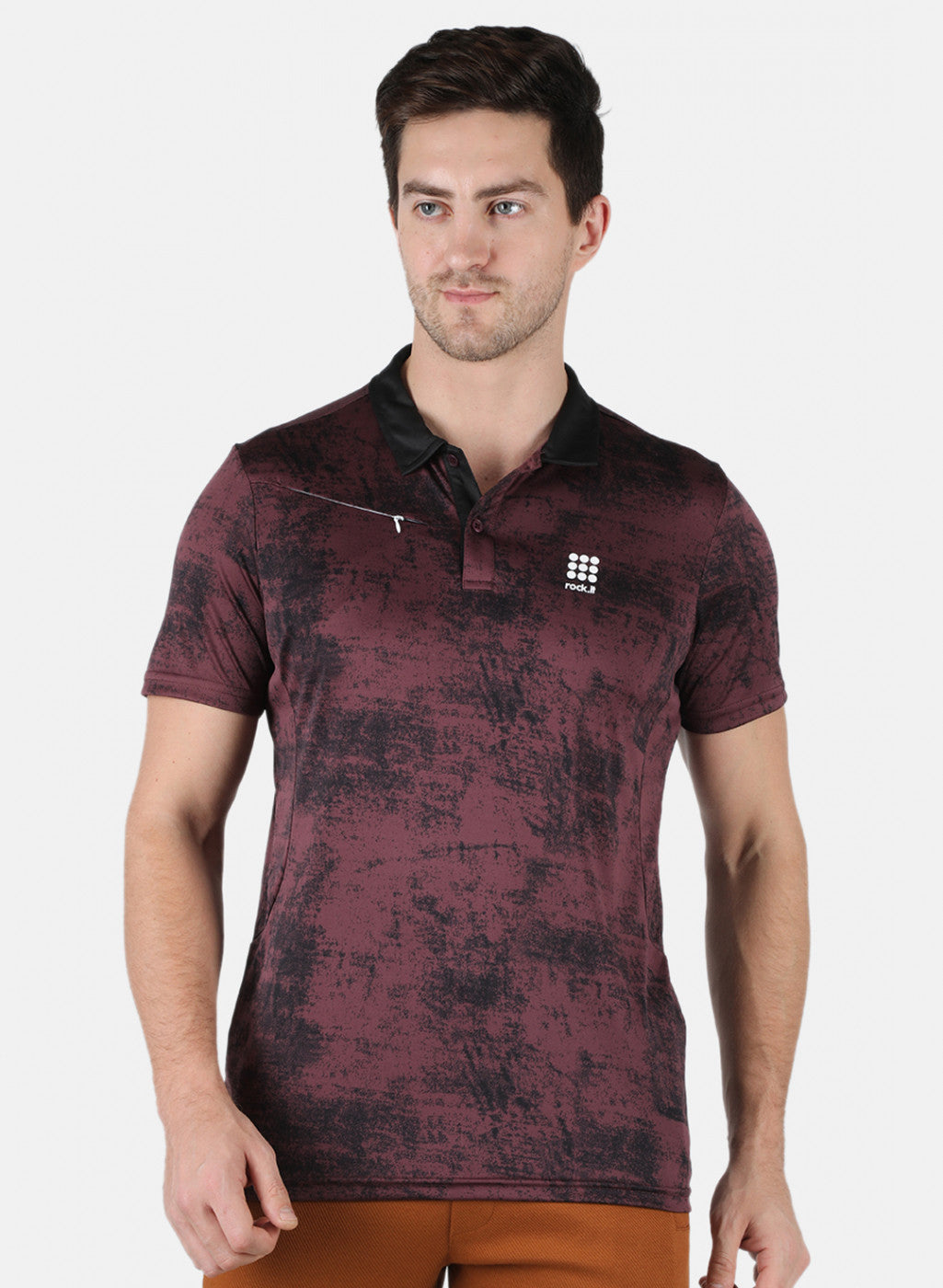 Rock.it Men Maroon Self Design Collar T-Shirt