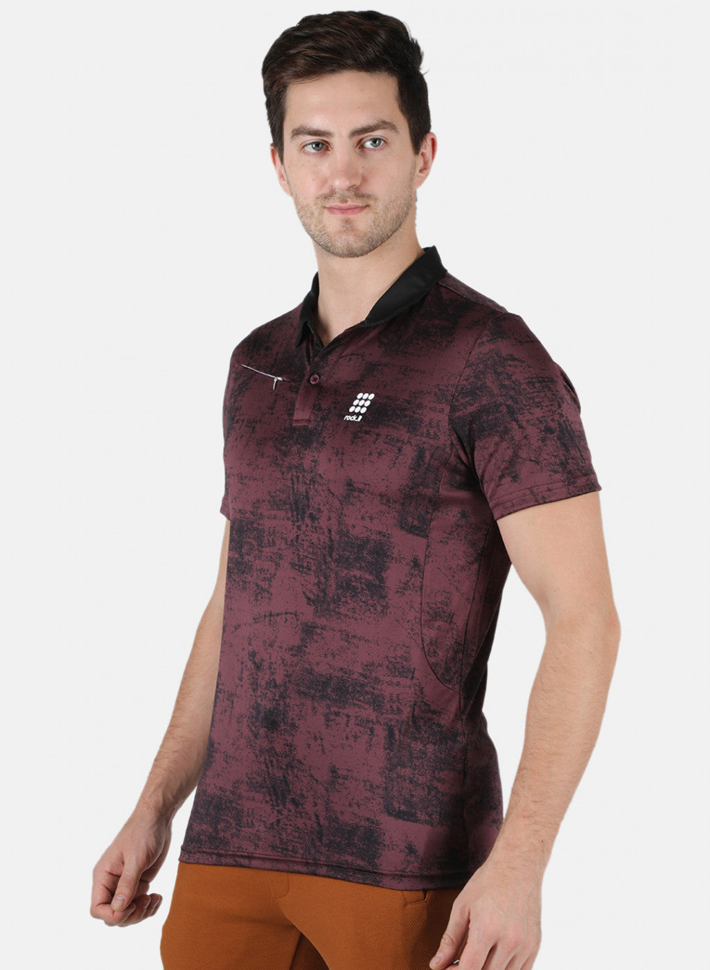 Rock.it Men Maroon Self Design Collar T-Shirt