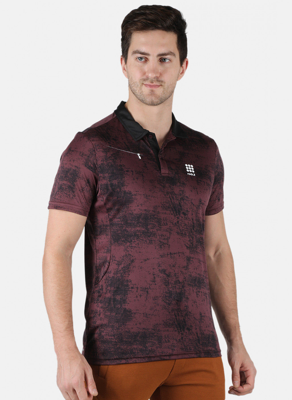 Rock.it Men Maroon Self Design Collar T-Shirt