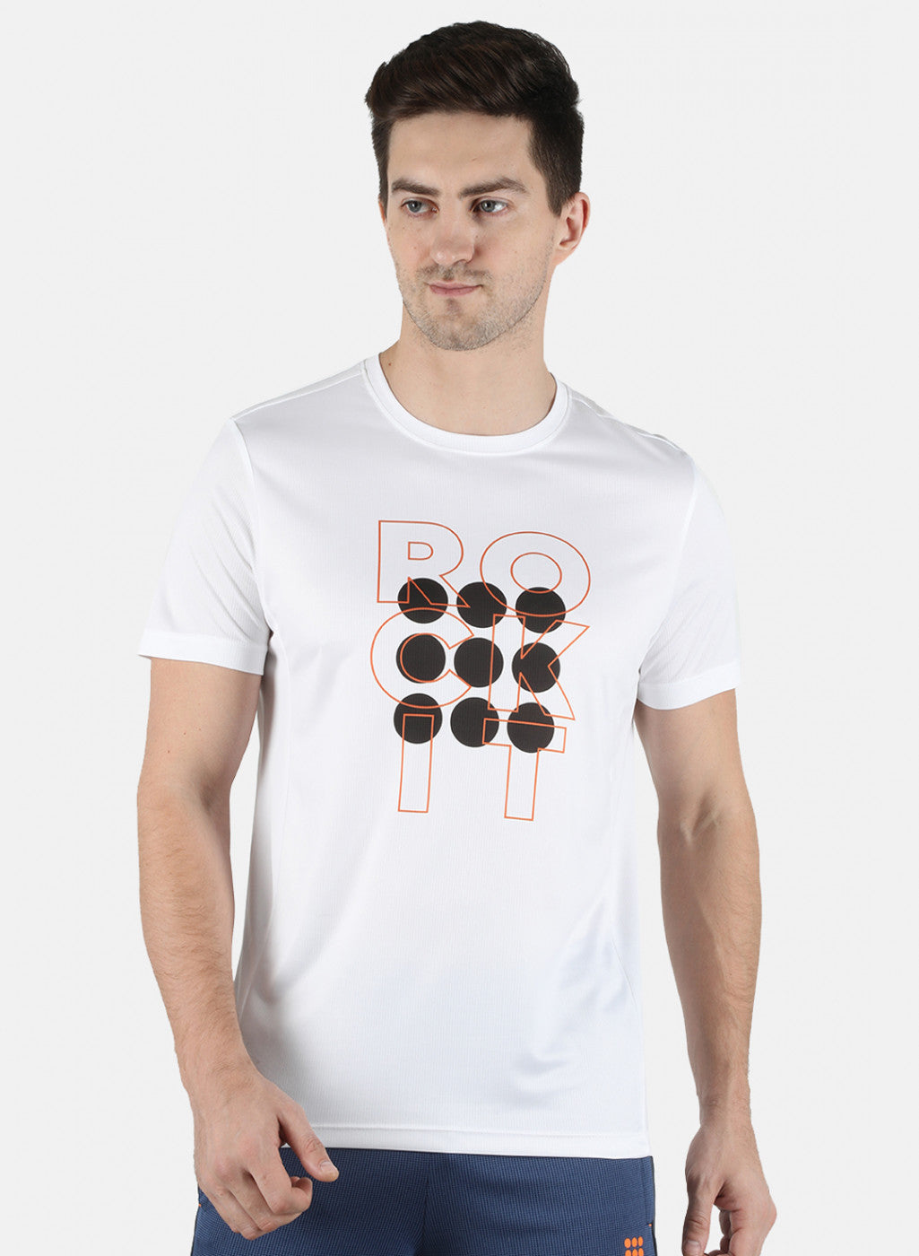 Rock.it Men White Self Design Round Neck T-Shirt
