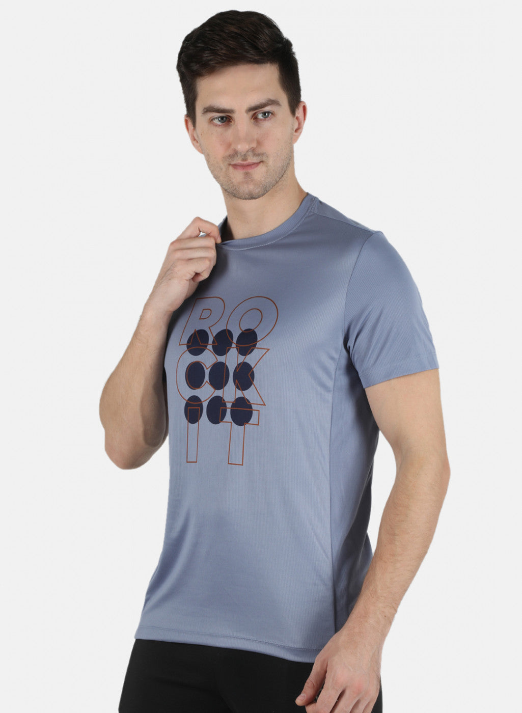Rock.it Men Aqua Blue Self Design Round Neck T-Shirt