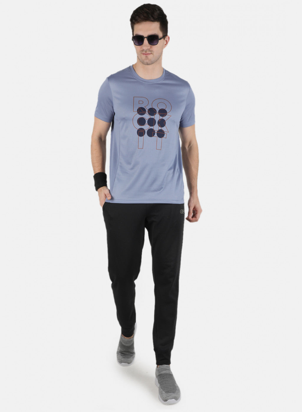 Men Aqua Blue Self Design Round Neck T-Shirt