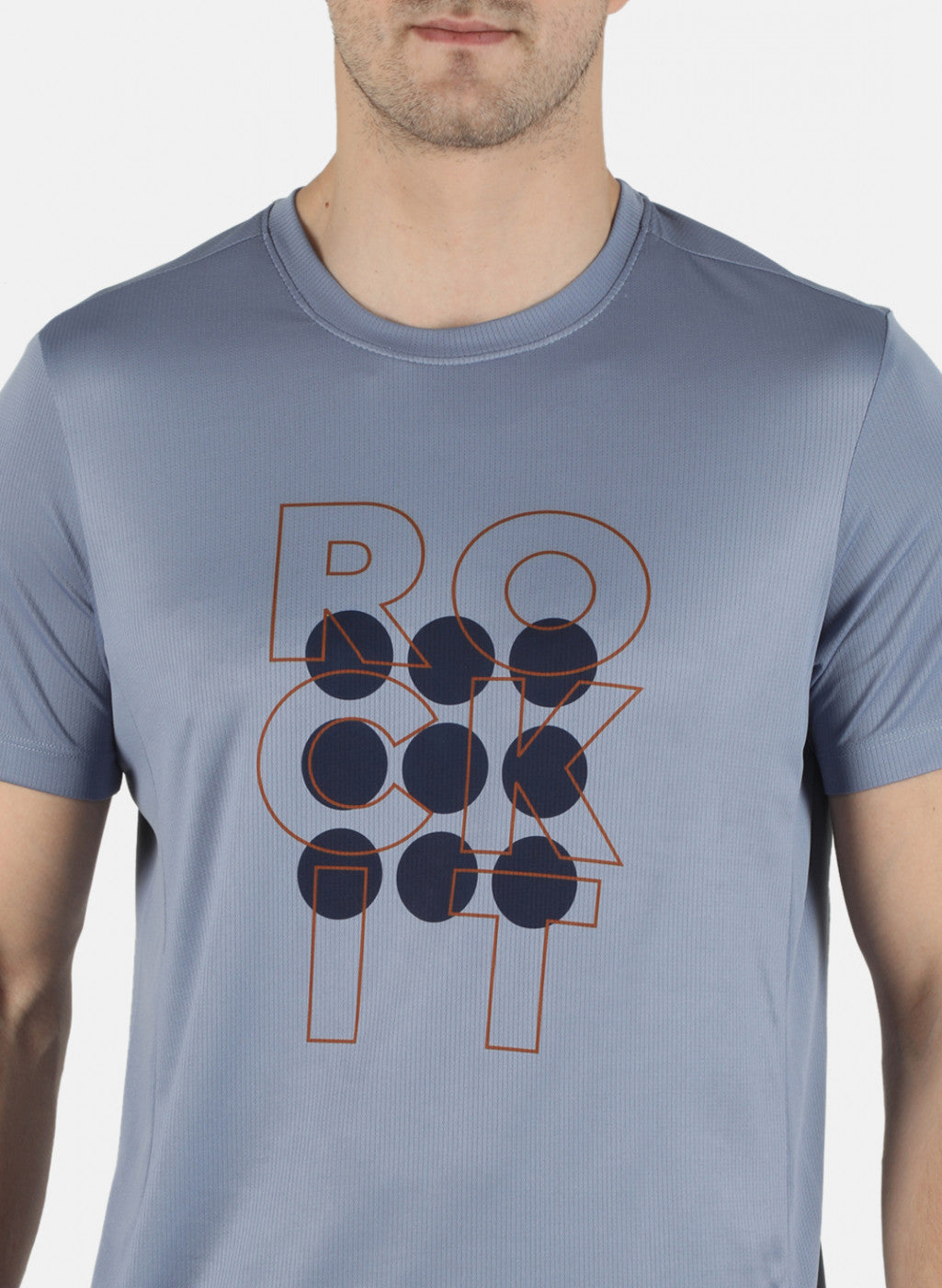Men Aqua Blue Self Design Round Neck T-Shirt