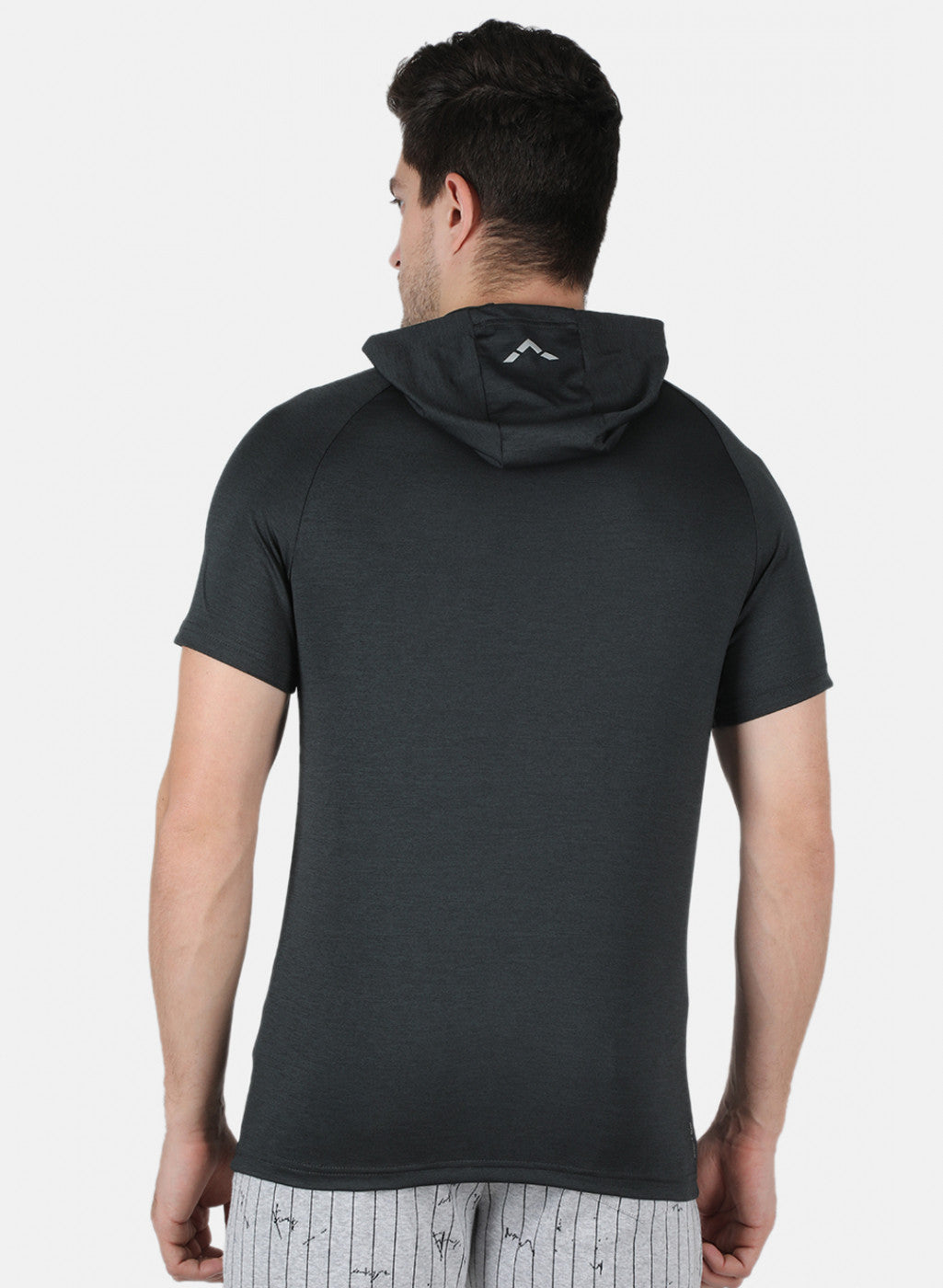 Men Olive Self Design Hooded T-Shirt