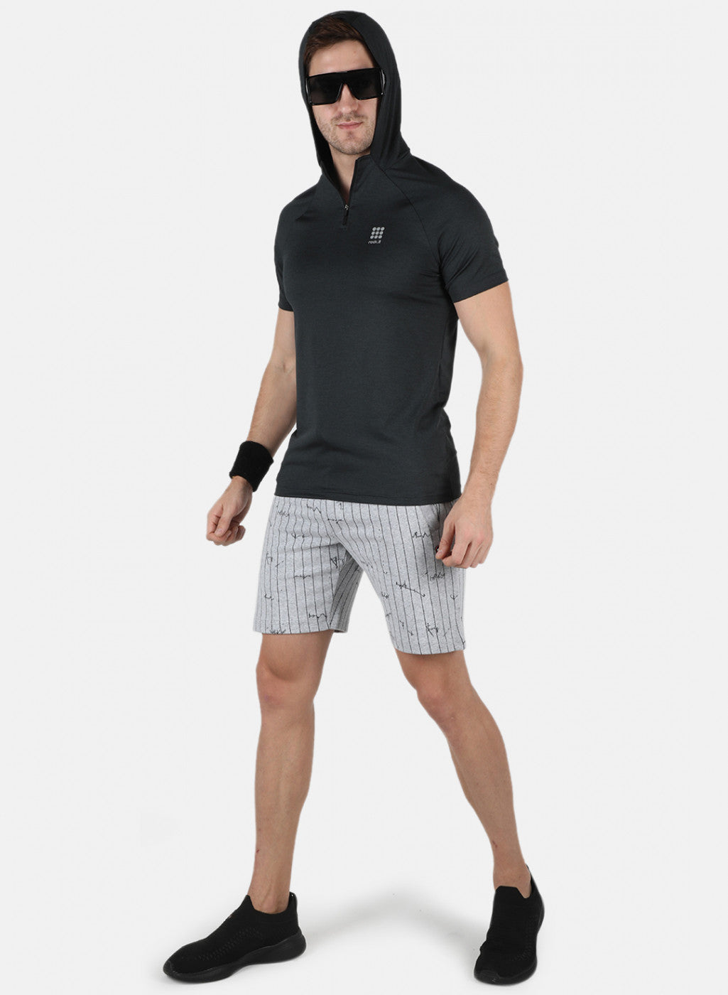 Rock.it Men Olive Self Design Hooded T-Shirt