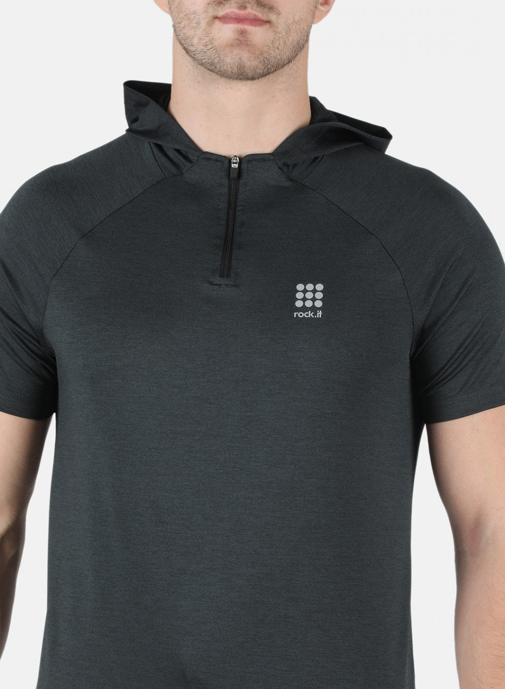 Rock.it Men Olive Self Design Hooded T-Shirt