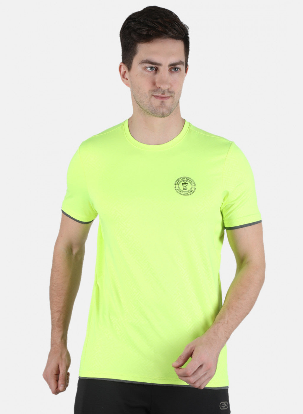 Rock.it Men Neon Green Self Design Round Neck T-Shirt