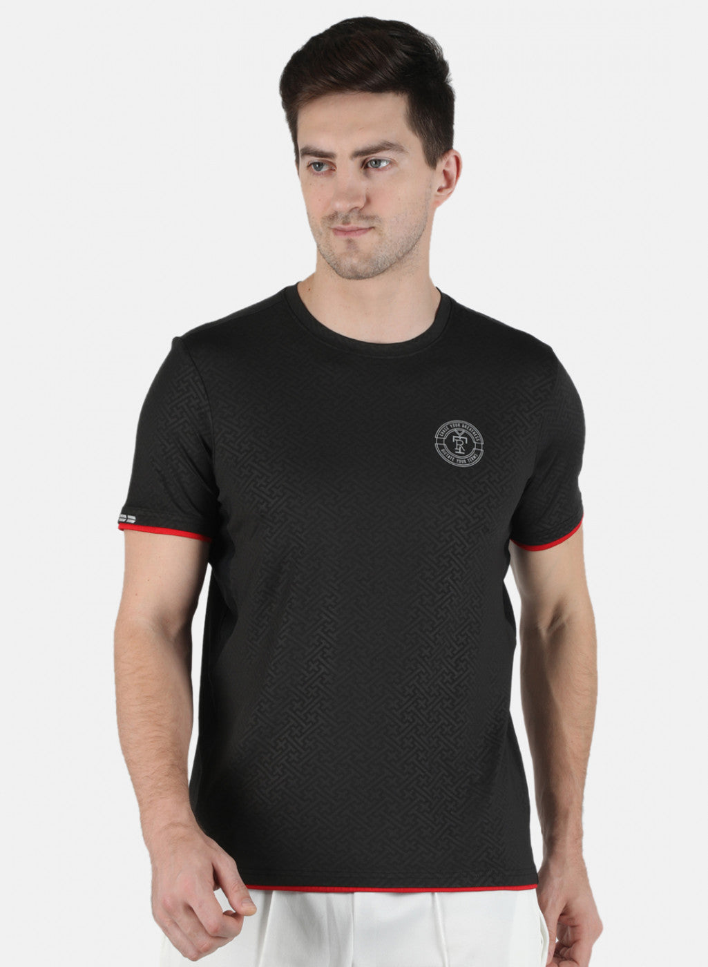 Rock.it Men Black Self Design Round Neck T-Shirt