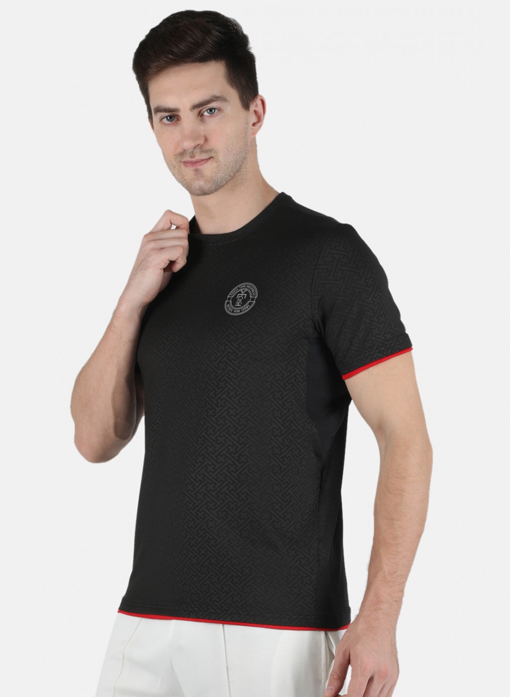 Rock.it Men Black Self Design Round Neck T-Shirt