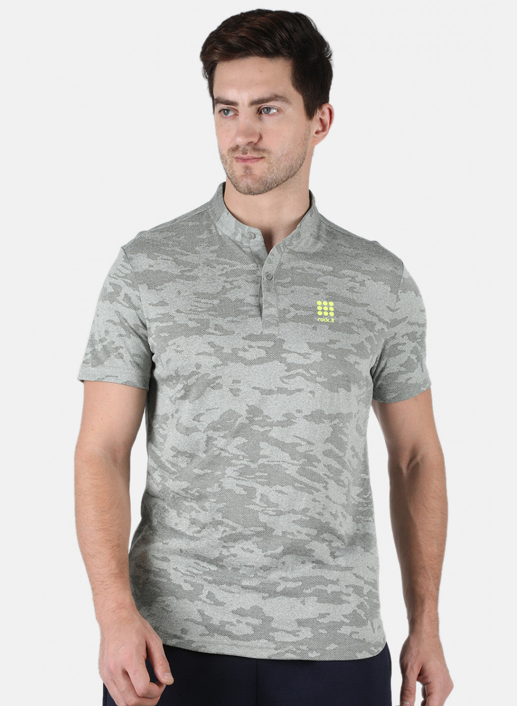 Rock.it Men Grey Self Design Collar T-Shirt