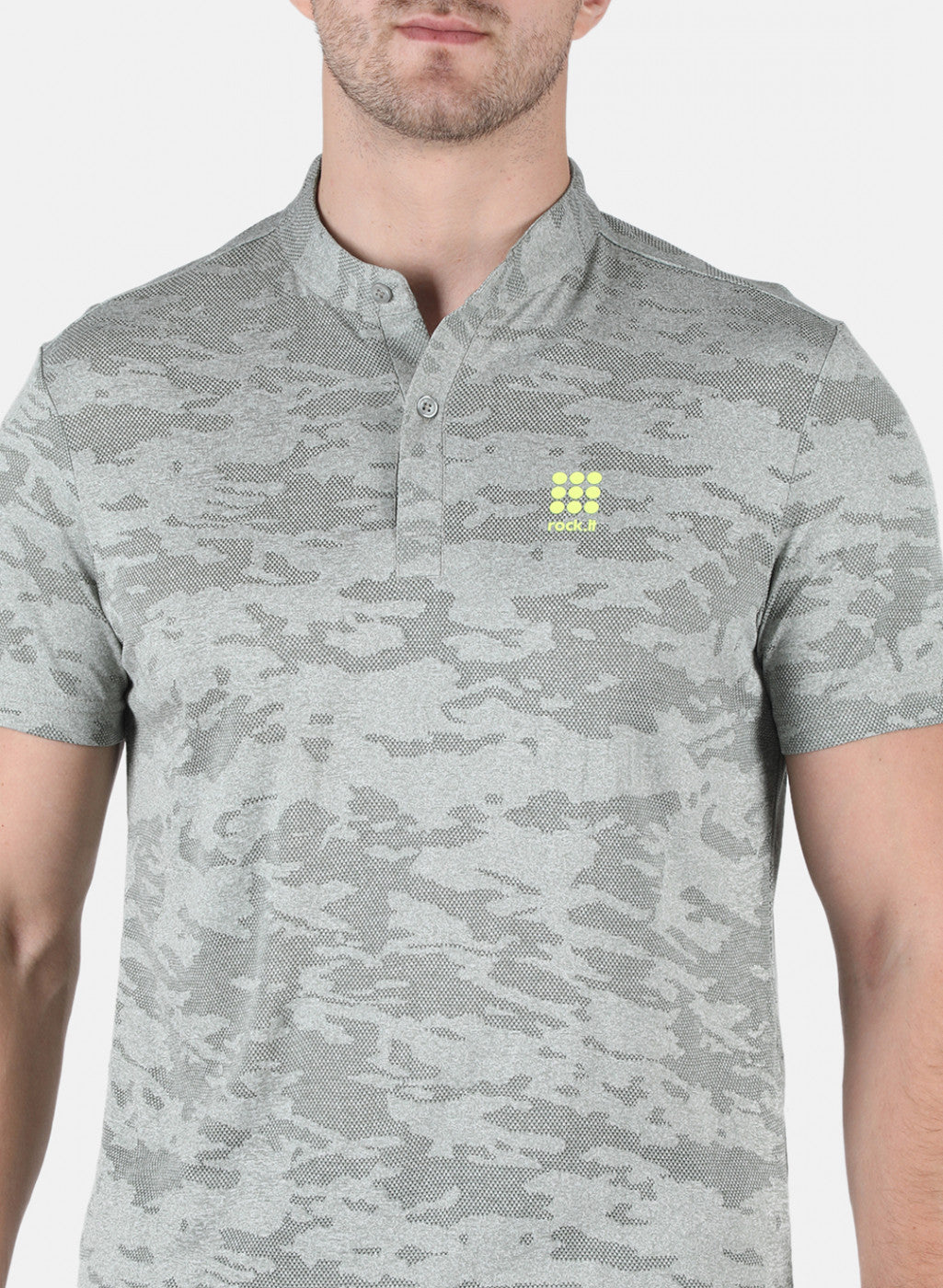 Rock.it Men Grey Self Design Collar T-Shirt