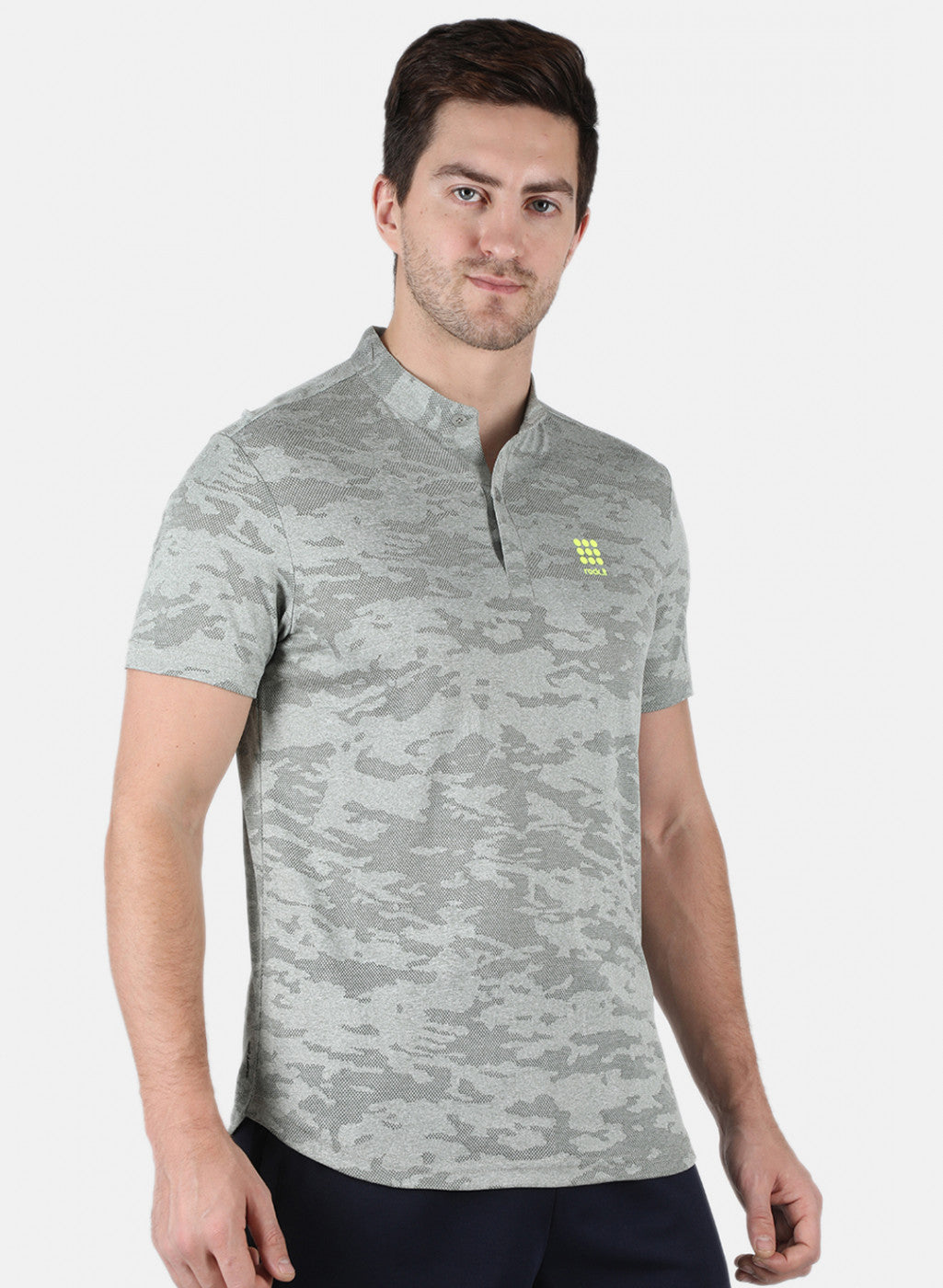 Rock.it Men Grey Self Design Collar T-Shirt