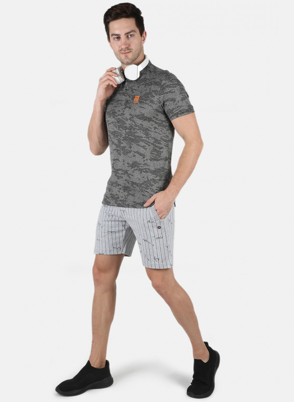 Rock.it Men Grey Self Design Collar T-Shirt