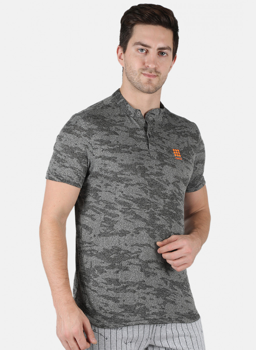 Rock.it Men Grey Self Design Collar T-Shirt