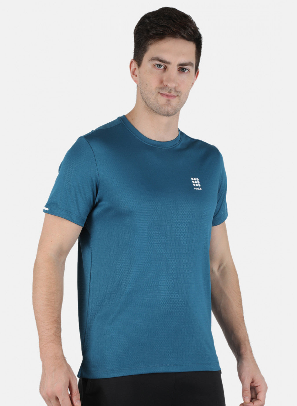 Men Blue Self Design Round Neck T-Shirt