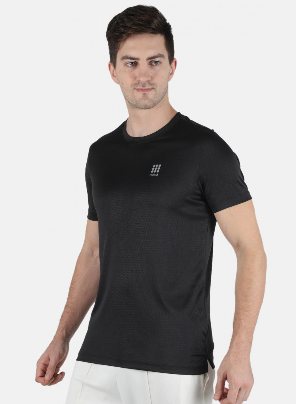 Rock.it Men Black Self Design Round Neck T-Shirt
