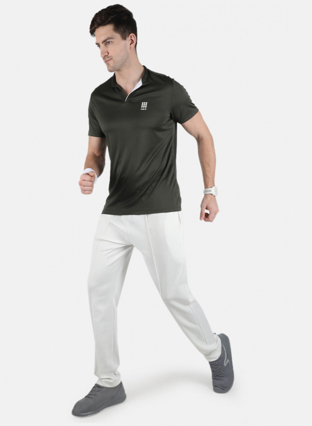 Rock.it Men Olive Self Design Collar T-Shirt