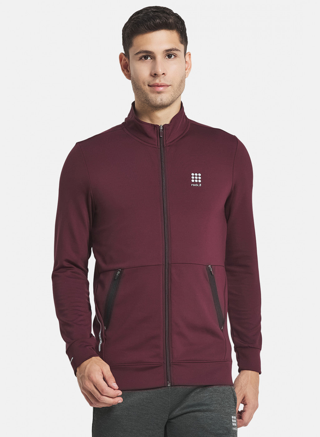 Rock.it Men Maroon Solid Sweatshirt