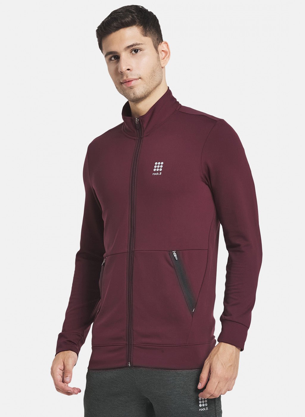 Rock.it Men Maroon Solid Sweatshirt