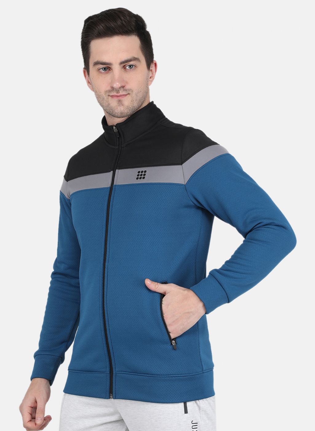 Rock.it Men Teal Blue Solid Sweatshirt