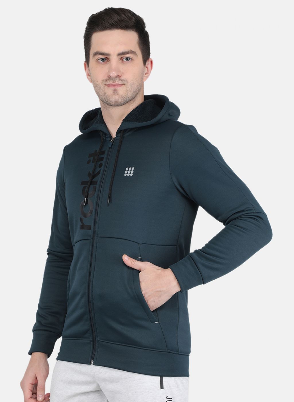 Rock.it Men Teal Blue Printed Sweatshirt